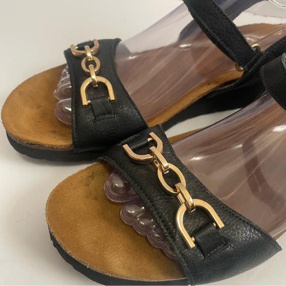 Naot Aubrey Sandals Womens 42 / 11 Black Leather Wedge Ankle Strap Chain Casual - Picture 2 of 9